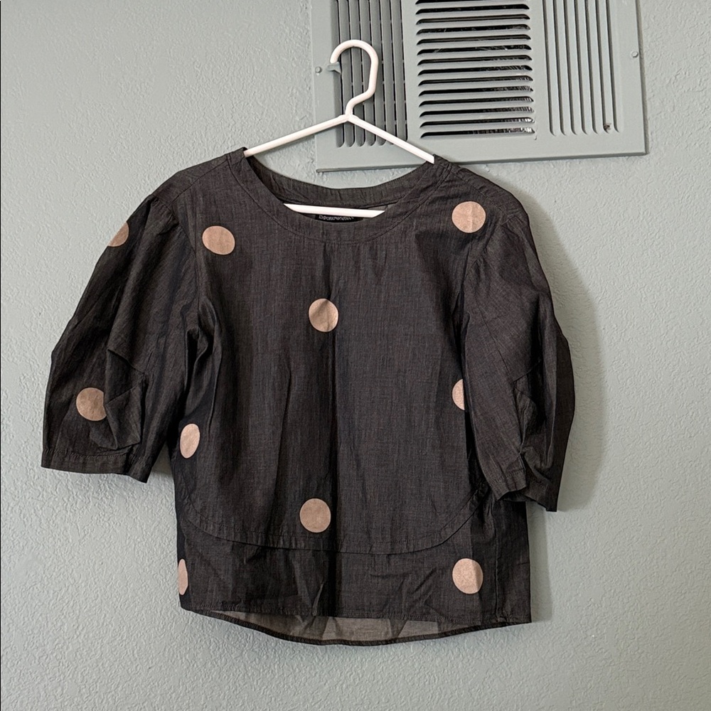 Emporio Armani Gray Blouse with Tan Polka Dots